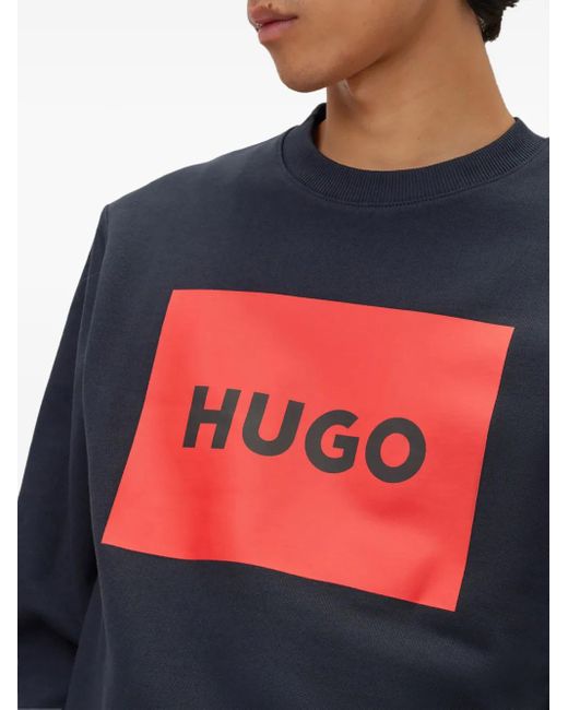 HUGO Blue Duragol Logo-Print Cotton-Terry Sweatshirt for men
