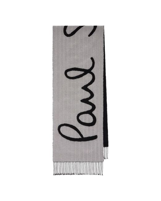 Paul Smith Gray And Herringbone Logo Scarf