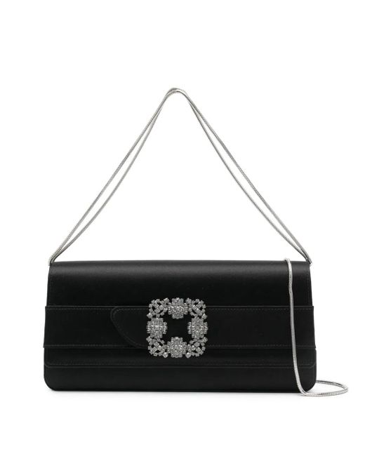 Manolo Blahnik Black Gothisi Crystal-Embellished Clutch Bag
