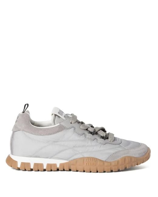 Miu Miu White Tyre Technical Fabric And Suede Sneakers