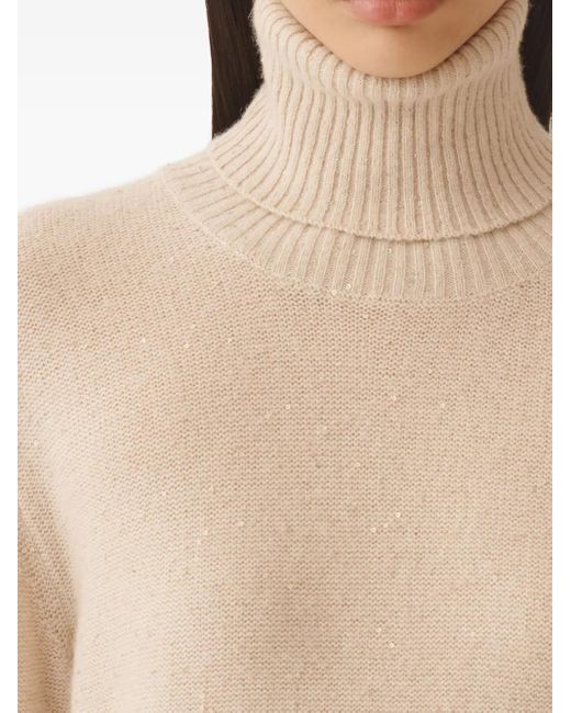 Fabiana Filippi Natural Sequin-Embellished Roll-Neck Jumper