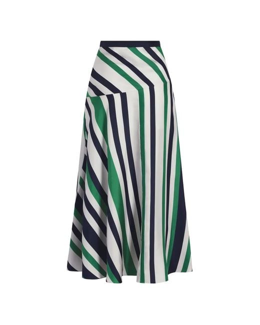 Adam Lippes White Thea Striped Silk Maxi Skirt