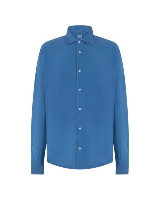 Fedeli Blue Long-Sleeve Button-Down Shirt for men