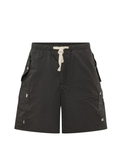 Palm Angels Black Palm Type Loose Cargo Shorts for men
