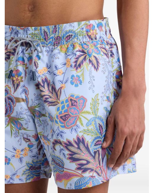 Etro Blue Floral-Print Swim Shorts for men