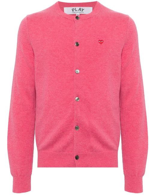 COMME DES GARÇONS PLAY Pink Heart-Patch Wool Cardigan