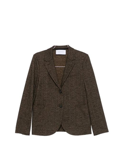 Harris Wharf London Brown Herringbone Single-Breasted Jacket
