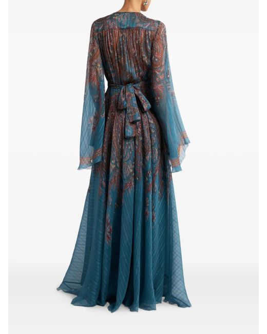Etro Blue Long Dress With Paisley Print