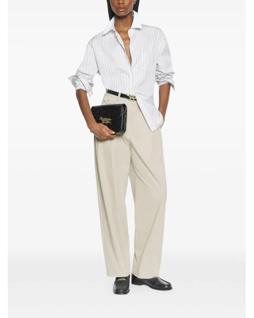 Maison Kitsuné White Chemise Rayée À Logo Brodé