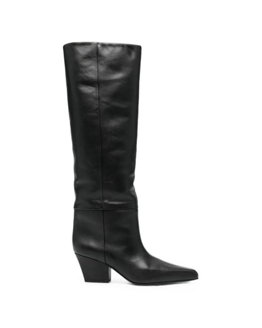 Paris Texas Black Jane Pointed-Toe Knee-High Boots
