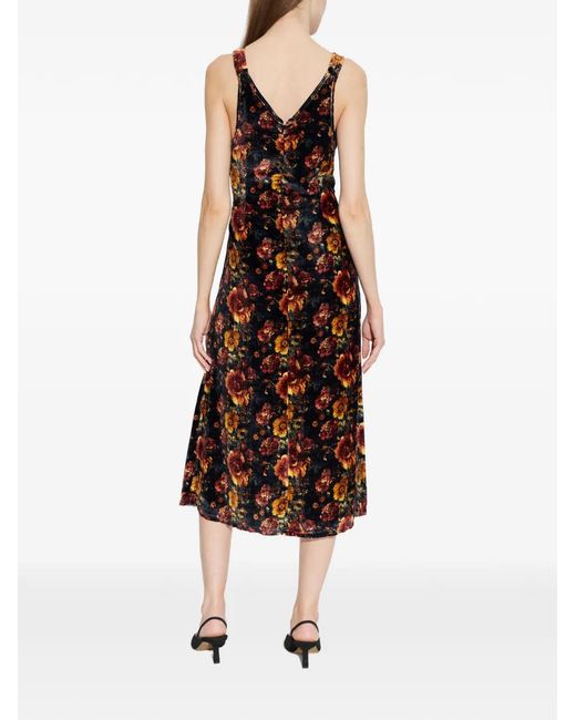 R13 Black V-Neck Floral-Print Midi Dress