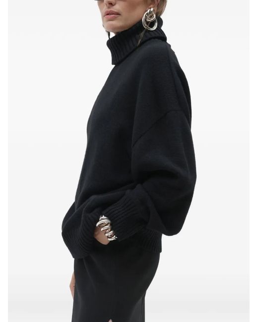 Another Tomorrow Black Ribbed-Trim Turtleneck Sweater