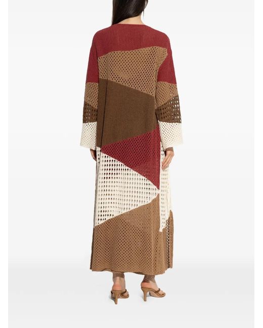 Akep Brown Colour-Block Open-Knit Cardigan