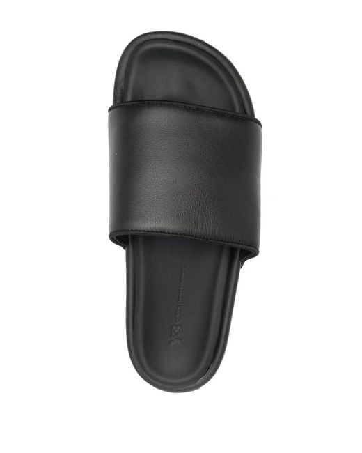 Y-3 Black Leather Flatform Slides - Men's - Rubber/calf Leather/fabric for men