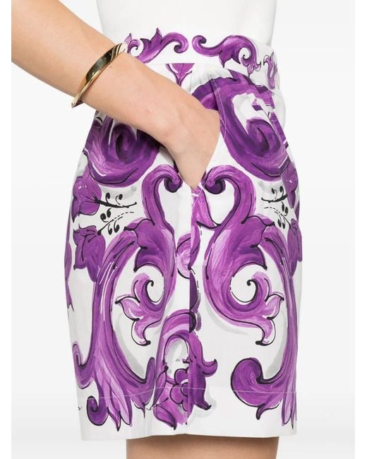Dolce & Gabbana Purple Dolce & Gabbana Cotton Shorts With Maiolica Print