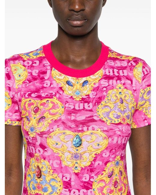 Versace Pink Heart-couture-print T-shirt