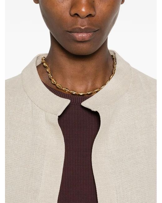 Alberta Ferretti Natural Mandarin-Collar Cardigan