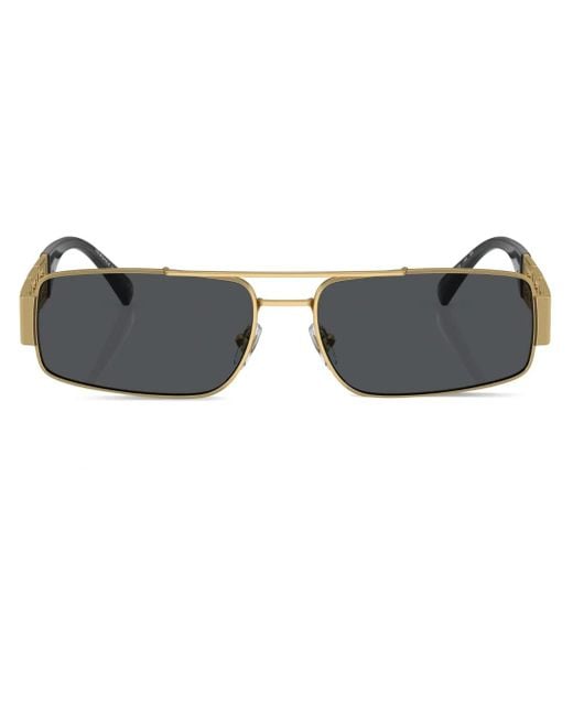 Versace Brown Greca-Detail Rectangle-Frame Sunglasses