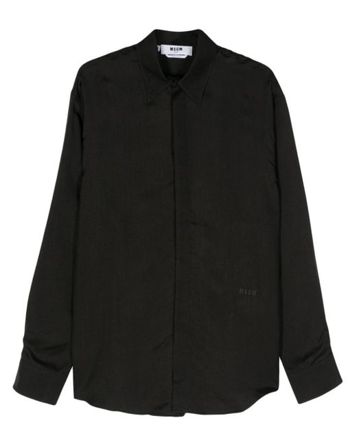 MSGM Black Pointed-collar Satin Shirt for men