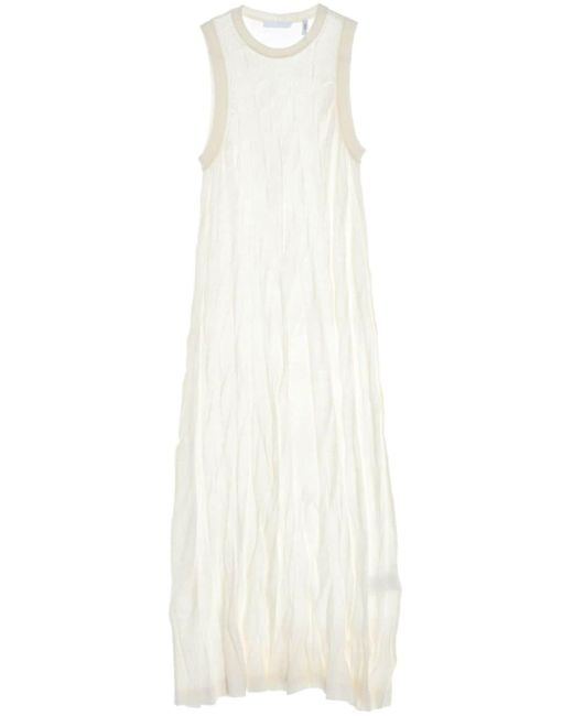 Helmut Lang White Crinkled Knit Midi Dress
