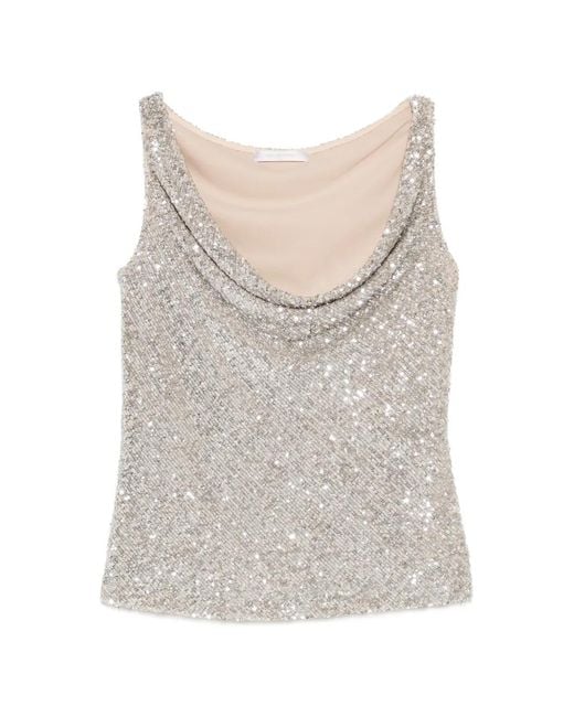 Naeem Khan Gray Sequin-Embellished Top