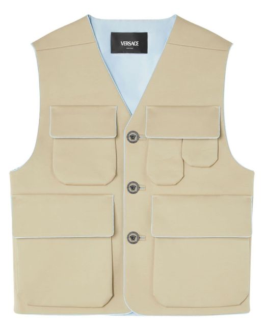 Versace Natural Bonded Gabardine Cargo Vest for men