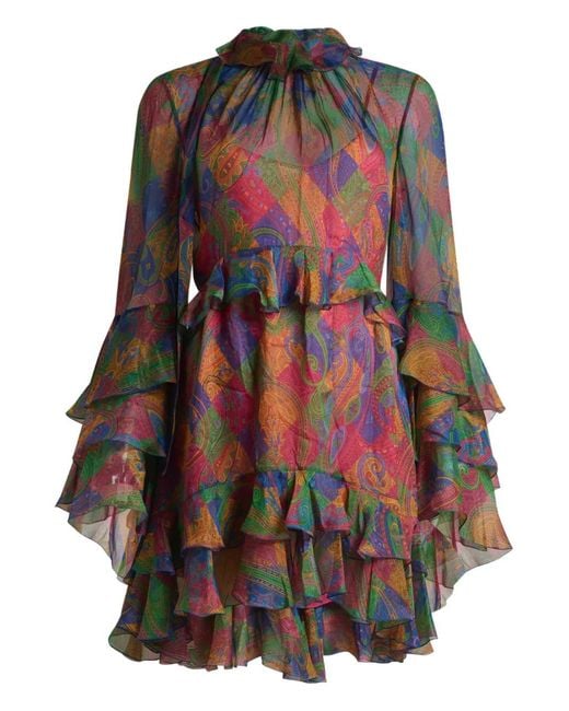 Etro Black Geometric Paisley-Motif Mini Dress