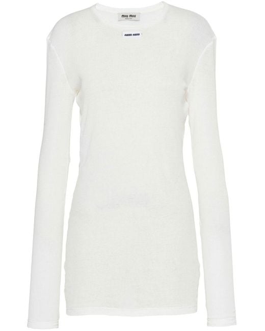 Miu Miu White Logo-patch Ribbed Jersey Dress