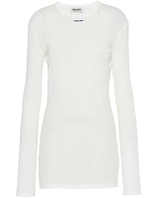 Miu Miu Logo Patch Ribbed Jersey Dress in White Lyst