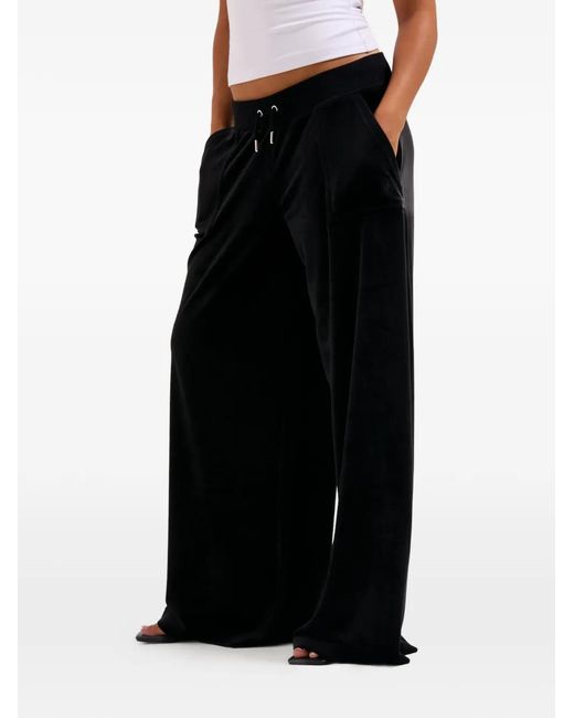 Juicy Couture Black Velour Wide-Leg Track Pants