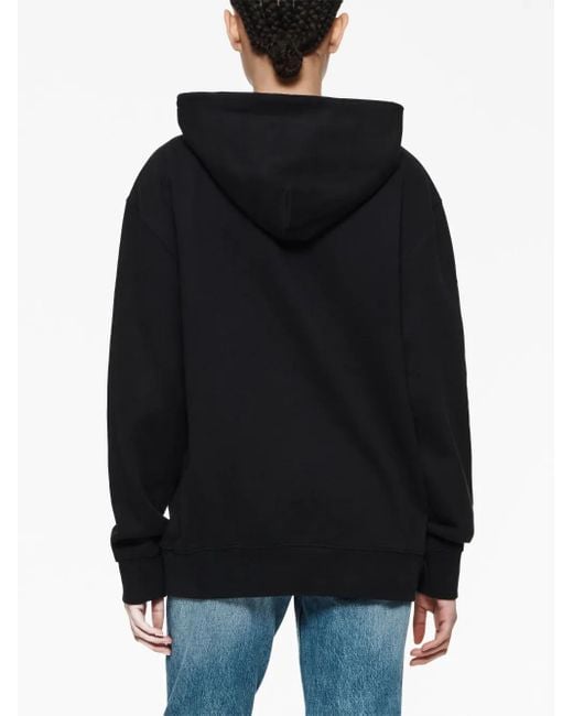 Purple Brand Black Logo-Print Cotton Hoodie