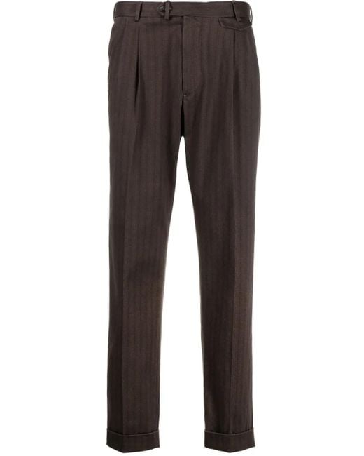 Dell'Oglio Gray Herringbone Cotton-Blend Tapered Trousers for men