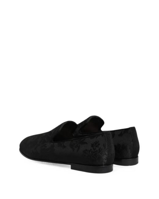 Dolce & Gabbana Black Floral-Pattern Loafers for men