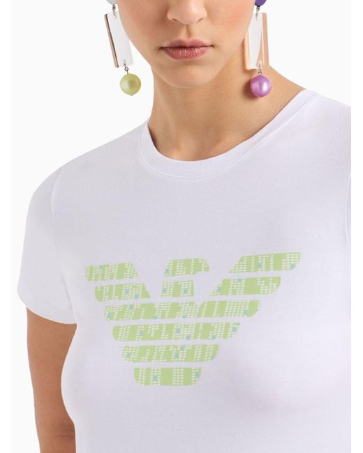 T-shirt en coton mélangé à logo imprimé Emporio Armani en coloris White