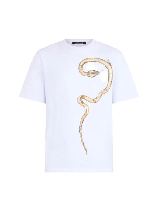 Roberto Cavalli White Snake-Print T-Shirt for men