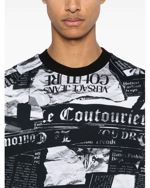 Versace Black Magazine-print Cotton Sweatshirt for men