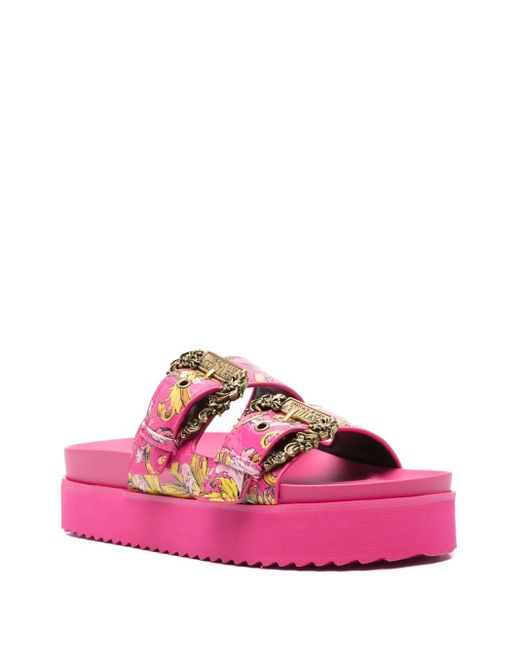Versace Jeans Couture Pink Barocco-Print Slides
