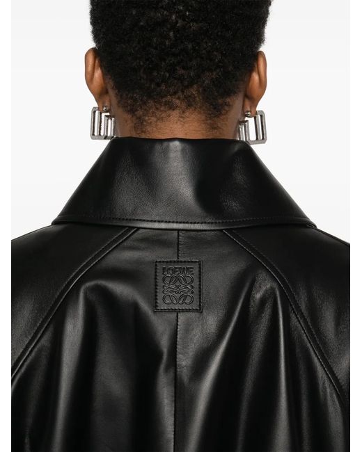 Loewe Black Drawstring-Hem Leather Jacket