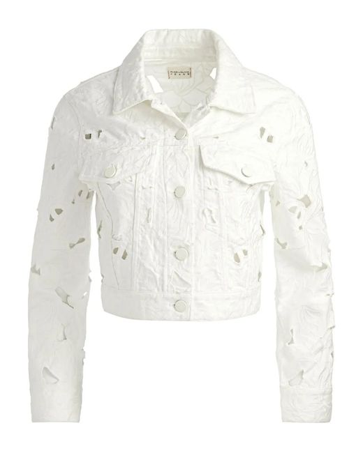 Alice + Olivia White Chloe Eyelet-Embroidered Denim Jacket