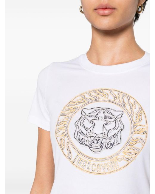 T-shirt à motif Tiger Head clouté Just Cavalli en coloris White