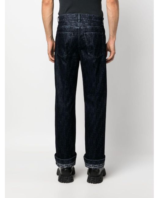 Fendi Blue Ff-motif Blocked Jeans - Men's - Cotton/polyester for men