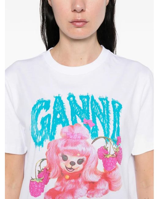 Ganni White Dog Graphic T-Shirt
