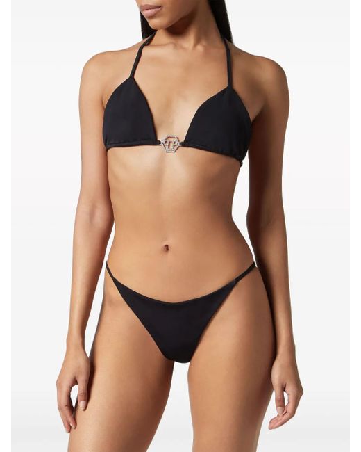 Philipp Plein White Logo-Plaque Triangle Bikini Set