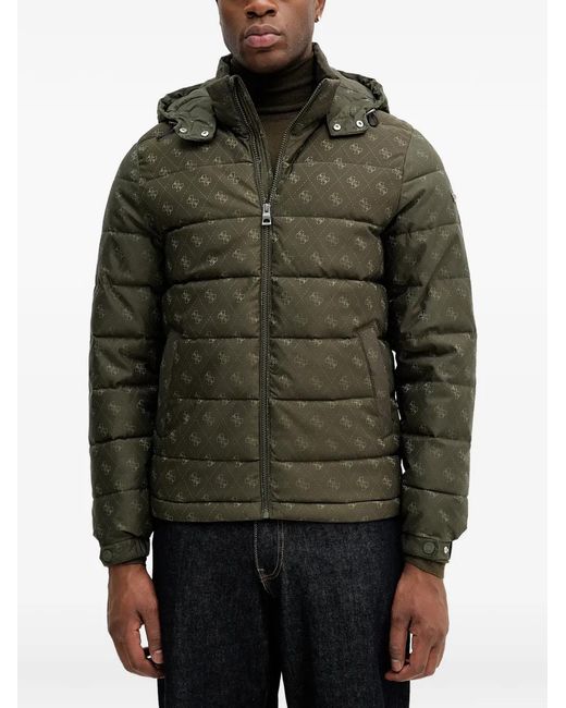 Guess Gray Hooded Patterned Puffer Jacket for men