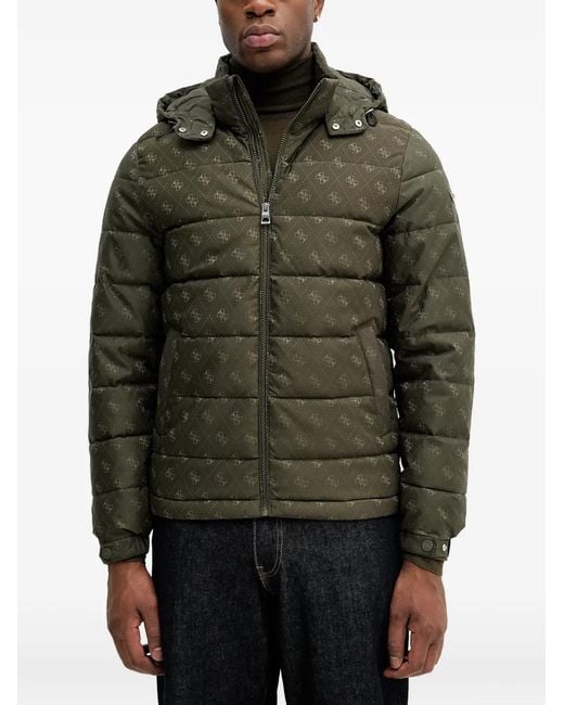 Guess Gray Hooded Patterned Puffer Jacket for men
