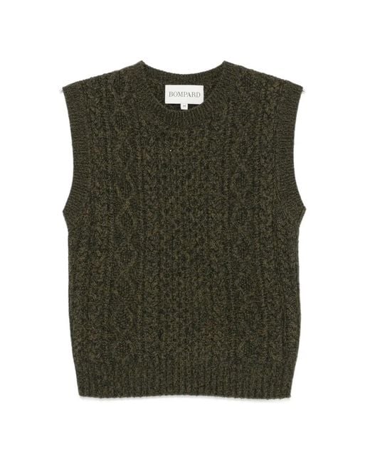 Bompard Green Cable-Knit Sleeveless Vest