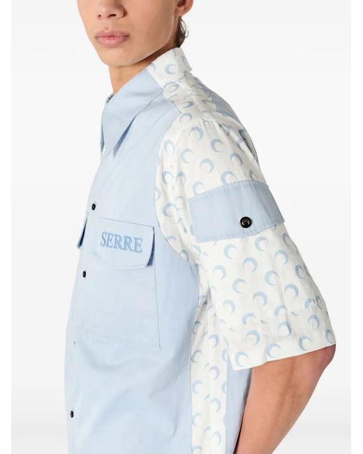 MARINE SERRE Blue Contrasted Moon Short Sleeve Shirt for men