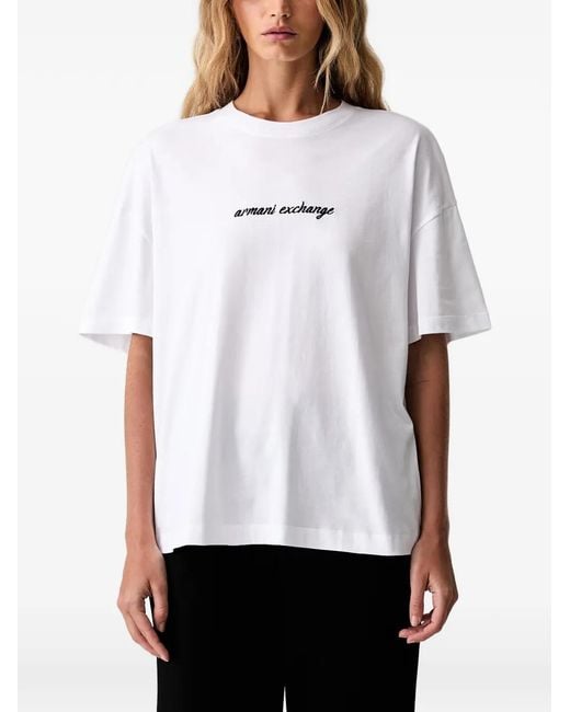 ARMANI EXCHANGE White Logo-Embroidered T-Shirt