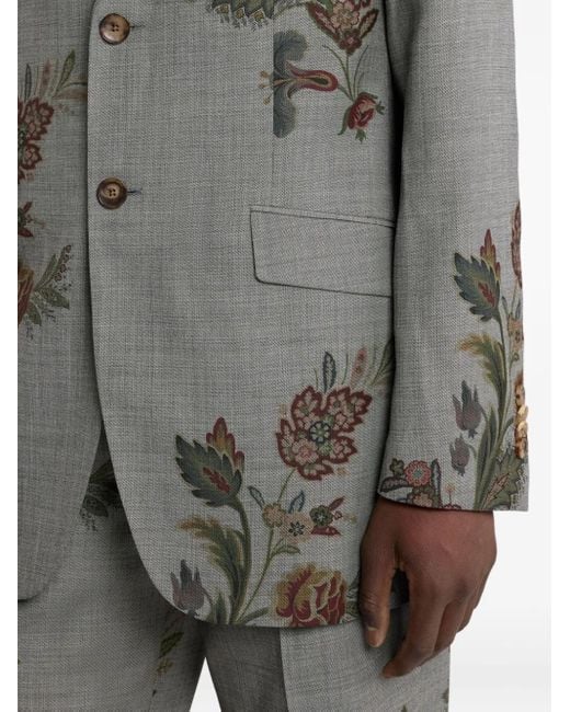 Etro Gray Floral-Print Single-Breasted Jacket for men