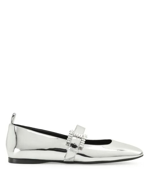 Sergio Rossi White Sr Twenty Metallic-Finish Ballerina Shoes